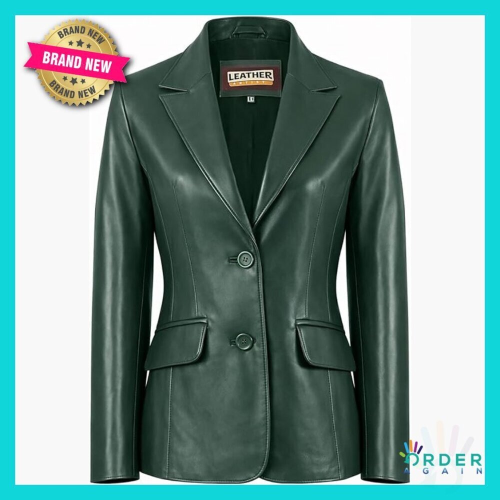 Genuine Lambskin Leather Blazer Classic Tailored Timeless Chic Jacket
